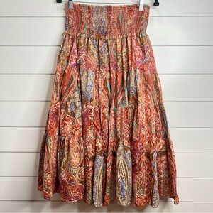 Lauren Ralph Lauren Tiered Multicolor Paisley Print Skirt. Size‎ Petite Large.